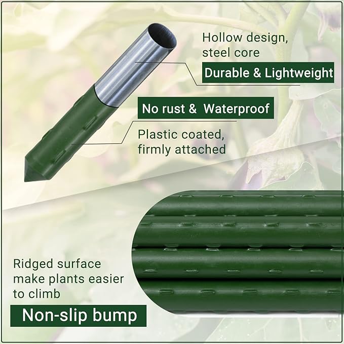 Garden Stakes 48'' Plant Sticks, 50PCS Plastic Coated Steel 4ft Plant Stakes Support for Growing Climbing Plants, Tomato Stakes Gardening Supplies