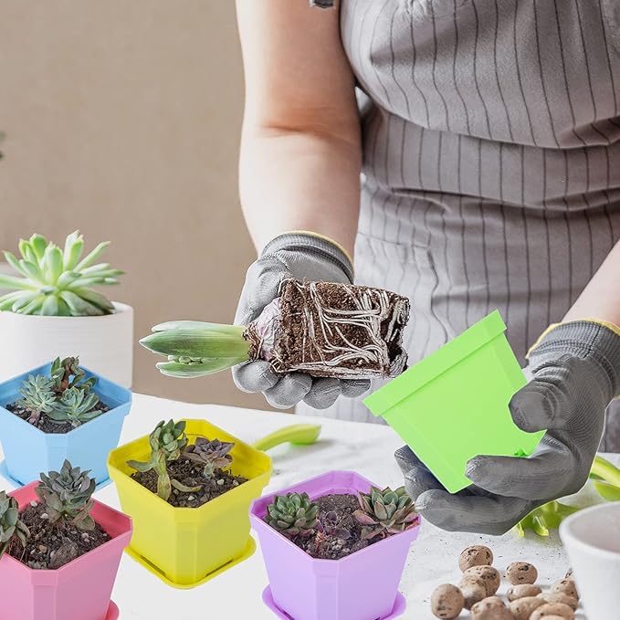 foxany 4" Nursery Pot, 30 Pcs Thick Plastic Square Planting Pots, Plant Seedling Pots, Seed Starting Pots with 30 Saucers - Multi