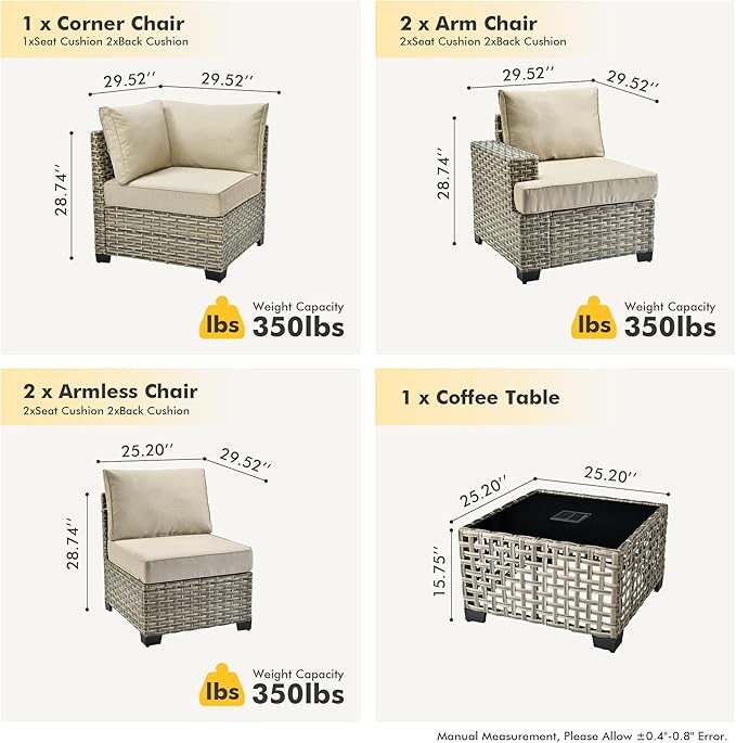 HOOOWOOO Outdoor Sectional Patio Furniture Set,6 Pieces Wicker Conversation Sets L Shaped Couch,Extra Deep Out Door Sofa Outside Furniture,Beige