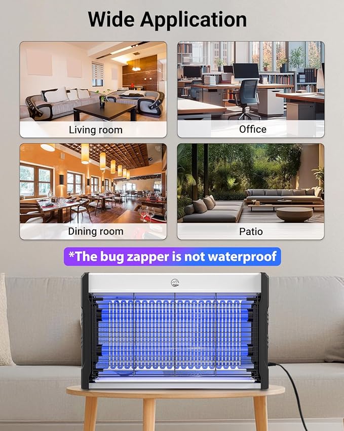 Electric Bug Zapper, 3000V High-Voltage Indoor Fly Killer, Powerful Electric Mosquito Zapper for Fly, Mosquito, Fruit, Moth, Gnat, Trap with Removable Washable Tray for Home Patio Backyard