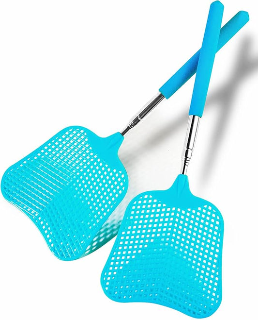 Wapodeai 2 Pack Fly Swatters Heavy Duty Set, Telescopic Fly Swatter, Stainless Steel Handle for Flyswatter (Blue)