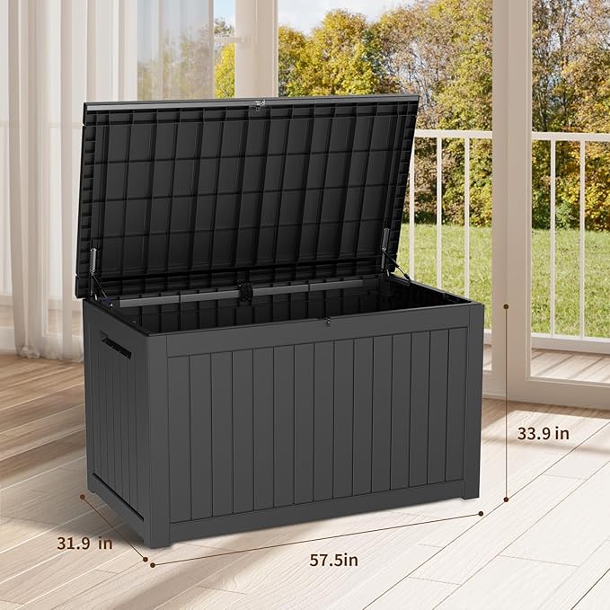 230 Gallon Outdoor Storage Deck Box Waterproof, Large Patio Storage Bin for Outside Cushions, Throw Pillows, Garden Tools, Lockable (Black Resin Lid)