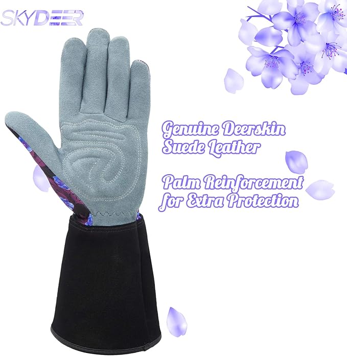 SKYDEER Women's Gardening Gloves - Genuine Deerskin Suede, Ultra-Soft Padded, Comfort Fit for Outdoor Work (SD6613LL/M)