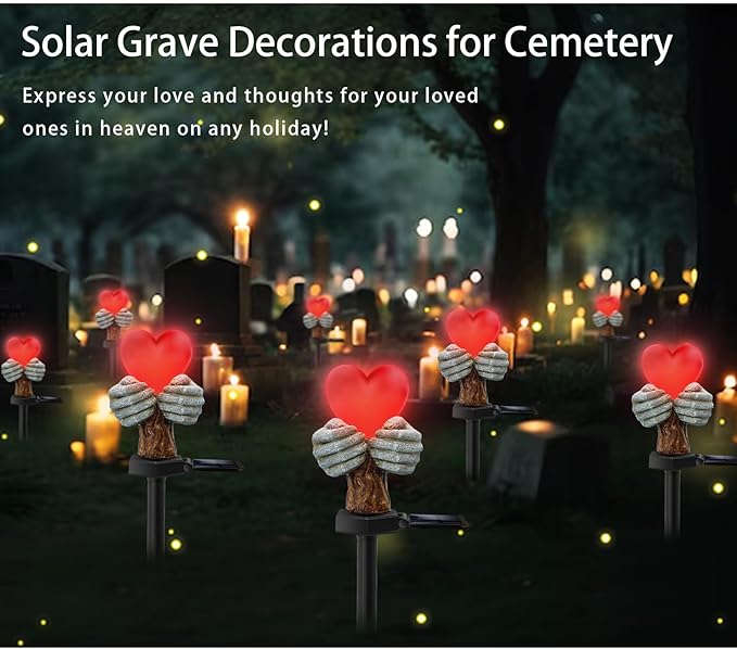 Halloween Decorations Outdoor, Solar Love Heart Hands Statue Memorial Gifts for Mom Grandma Loved Ones, Memorial Day Decorations for Cemetery Grave Garden Patio Yard Lawn