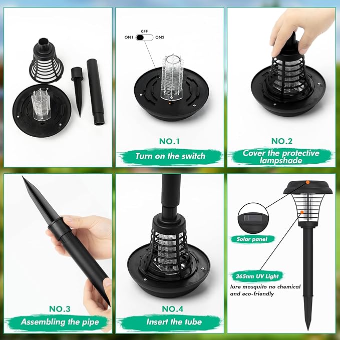 2 Pcs Solar Bug Zappers Outdoor Waterproof LED Solar Mosquito Zappers Solar Powered Mosquito Killer Light Lamp for Indoor and Outdoor Use