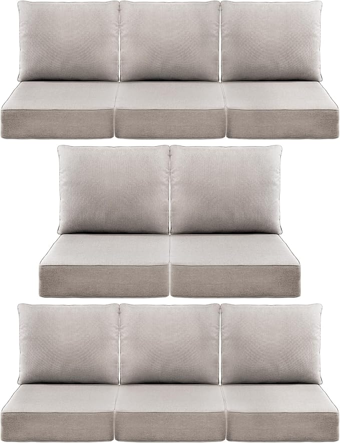 Luxury 6" Outdoor Cushions for Patio Furniture, 24x24x6 Thick Seat Cushion Set of 8, Fade Resistant Couch Chair Replacement Cushions High Density Deep Wicker Chair Cushion w/Removable Cover, Beige