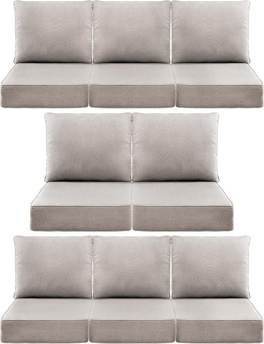 Luxury 6" Outdoor Cushions for Patio Furniture, 24x24x6 Thick Seat Cushion Set of 8, Fade Resistant Couch Chair Replacement Cushions High Density Deep Wicker Chair Cushion w/Removable Cover, Beige