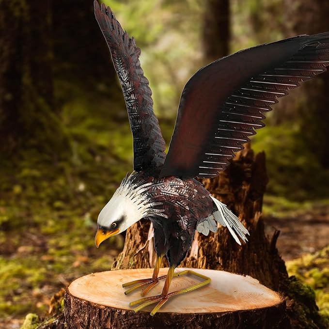 Kircust Garden Sculpture & Statue, Bald Eagle Large Outdoor Statues Metal Yard Art, Majestic America Eagle Bird Décor for Patio Yard and Lawn, 40.6-Inch Wide