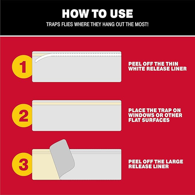 Catchmaster Window Fly Traps 96-Pack, Fruit Fly Traps for Indoors, Disposable Bulk Bug Catcher, Waterproof Insect Glue Trap, Adhesive Strips, Pet Safe Pest Control for Home, Kitchen, & Garage