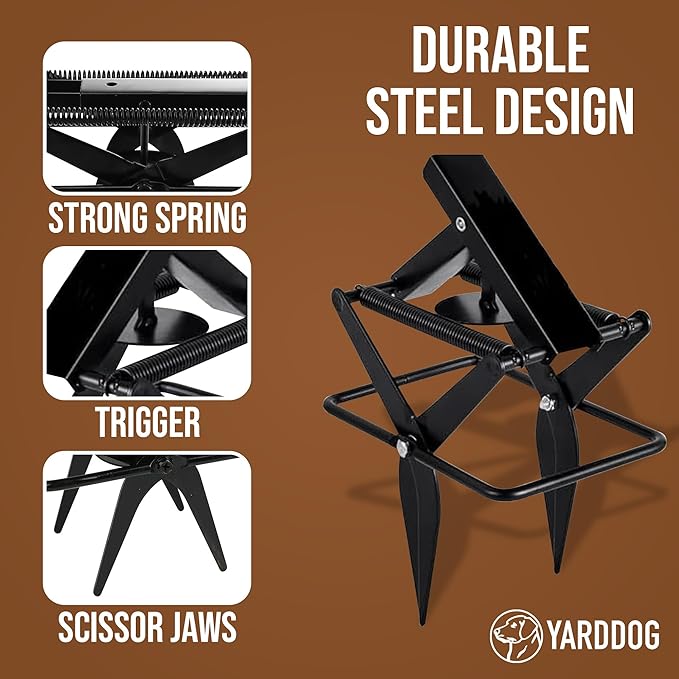 YARDDOG Mole Scissor Trap, Step-to-Set Ground Trap, Easy-to-Use Scissor Style Mole Eliminator, Multi-use Durable Steel Design for Lawns & Gardens, Commercial Grade, Black, (Single Pack)