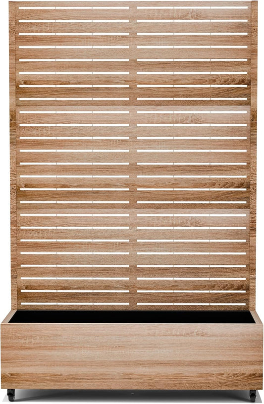 Raised Garden Bed with Trellis and Wheels,73"x35"x16" Metal Raised Garden Bed,Wood Finish Metal Planter with Climbing Trellis for Vines & Vegetables