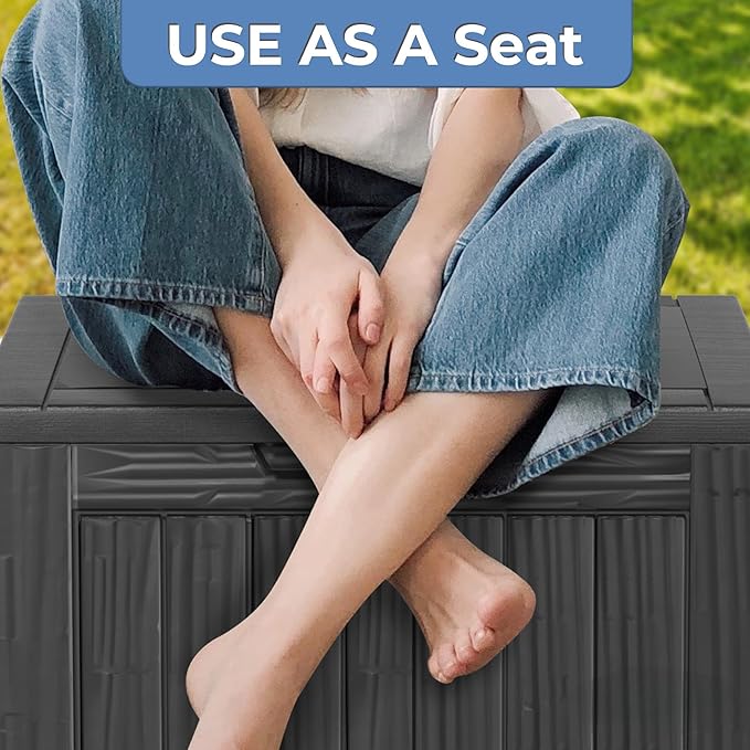 50 Gallon Plus Resin Deck Box, Waterproof Outdoor Storage Bin for Patio, Poolside, and Garden, Lockable & UV-Resistant, Ideal for Small Spaces, Black