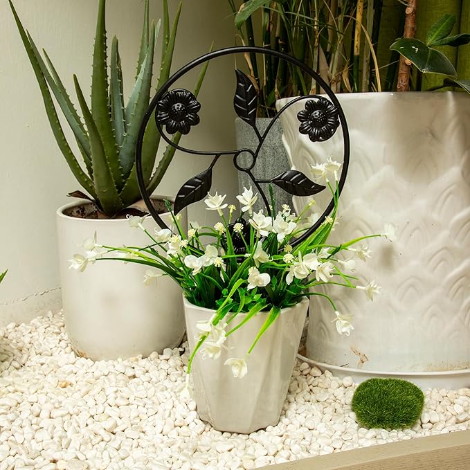 2 Pcs 14in Indoor Metal Garden Circle Plant Trellis for Houseplant Climbing Pot Plants, Black (Style E)