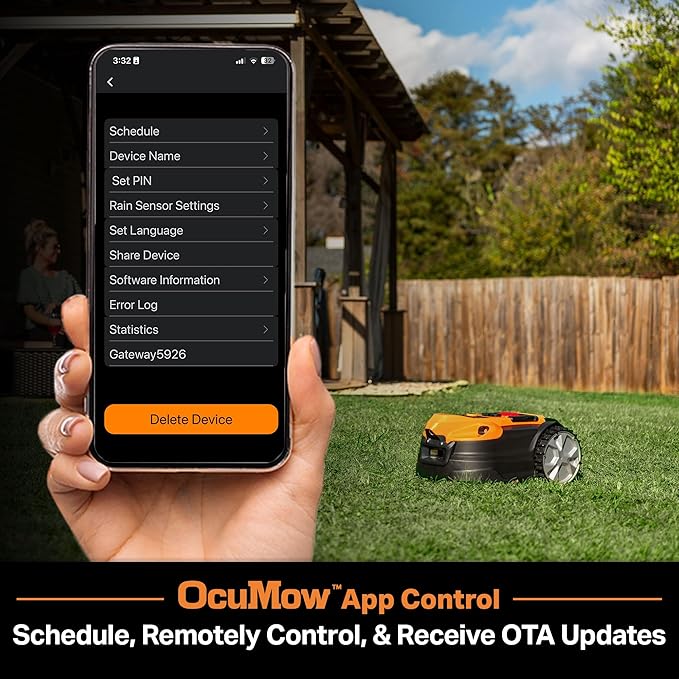 LawnMaster OcuMow™ VBRM701YAMIDR Perimeter Wire Free Robot Lawn Mower Cuts 1/6 Acre Optical Navigation,Obstacle Avoidance Auto-Charging Station, No Go Function, WiFi & Bluetooth Connection APP Control