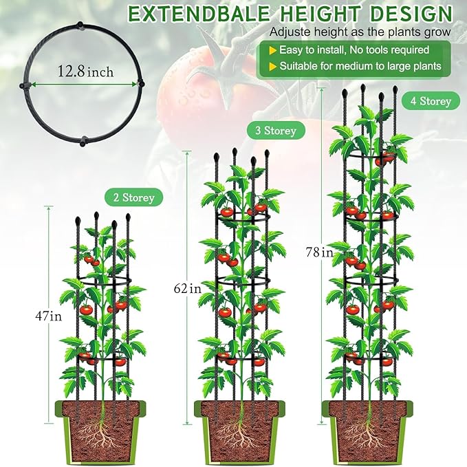 Tomato Support Cages for Garden Metal Plant Stakes 2 Packs 47 Inch Tall Large Heavy Duty Plant Cage Trellis for Support Outdoor Climbing Vegetables Plants Flowers Comes 20 Strap Ties