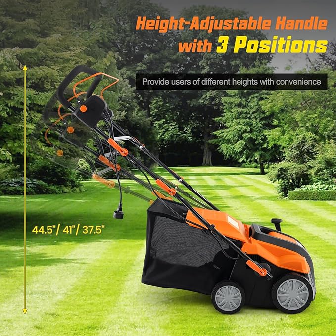 Goplus 2-in-1 Scarifier and Lawn Dethatcher, 16-Inch 15A Corded Electric Dethatcher w/ 14.5-Gal Collection Bag, 3-Position Height Adjustment & 5-Position Depth Adjustment, for Grass Garden Yard