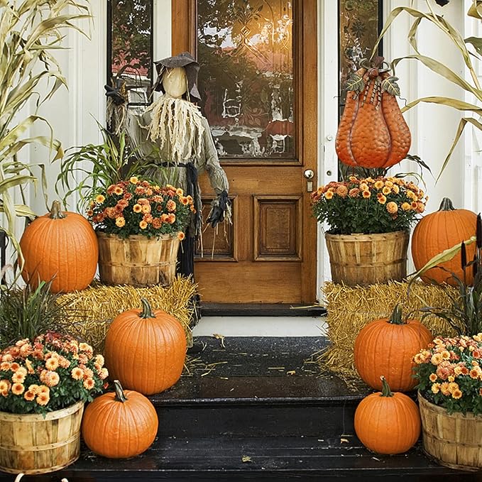 Metal Pumpkin Garden Stakes - Autumn Decorative Yard Signs - Indoor Outdoor Plant Flower Stake Fall Lawn Ornaments Pumpkin Decoration for Harvest Halloween (20")