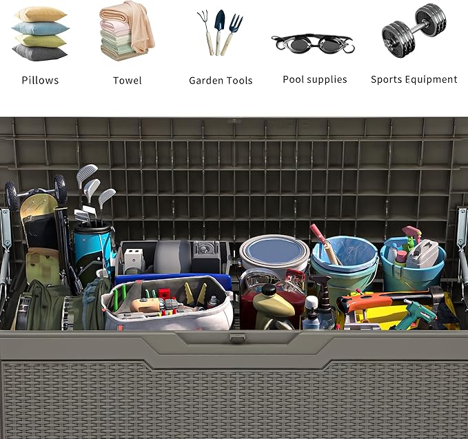 YITAHOME 80 Gallon Outdoor Storage Box, Large Water Resistant Resin Deck Box, Indoor Outdoor Lockable Rattan Storage Container for Patio, Garden, Cushions, Tools, Equipment (Taupe)