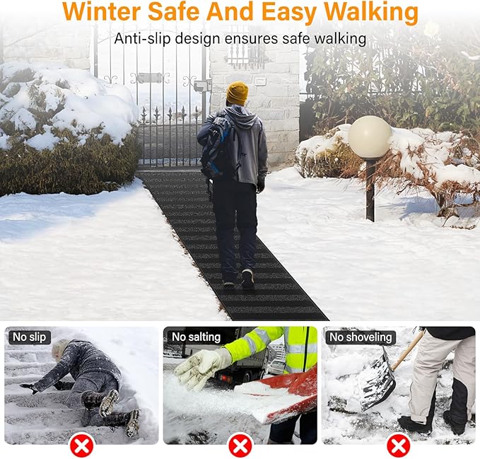 Heated Snow Melting Mats,21in x 10FT Heated Outdoor Mats for Winter Snow Removal,Snow and Ice Melting Mats for Proof and Sidewalks