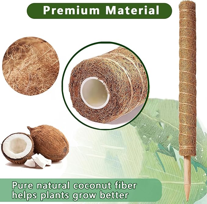 Moss Pole - 2 Pack: 17 Inch Coir Plant Support - Stackable - For Climbing Plants