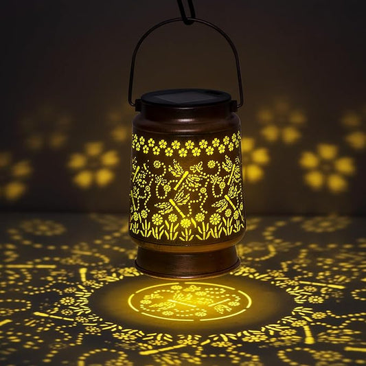 Solar Dragonfly Lanterns Outdoor Waterproof Garden Decor Gifts for mom Women Mom Grandma Hanging Lights Metal Decoration Outside for Yard, Patio, Backyard, Porch,for Garden/