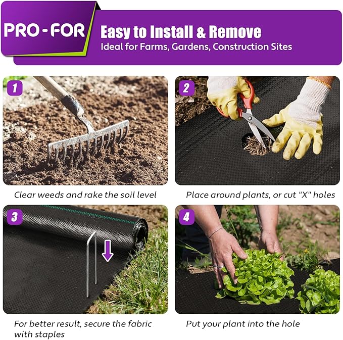 Heavy Duty Weed Barrier Fabric 3ft x 50ft, Landscape Ground Cover for Gardens & Driveways, Premium Weed Control with 10 U Shaped Staples