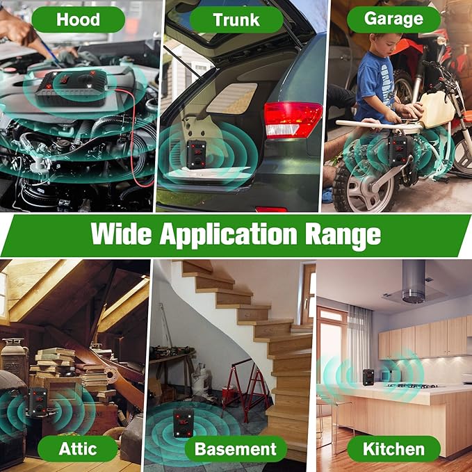 Ultrasonic Mouse Repellent for Car Engines, Animal Repeller Device Portable Mouse Blocker with Strobing Light, Under Hood Animal Repeller Rat Squirrel Deterrent for Outdoor Indoor Car Garage Attic