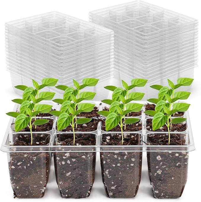 MIXC 360 Cells Seedling Starter Trays Transparent Seed Tray Grow Germination Kit with 30 Plant Lables(1.5 inch x 12 Cells per Tray, 30 Trays)