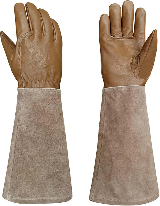 Leather Gardening Gloves – Goatskin Palm & Cowhide Cuff, Thorn-Resistant Long Garden Work Gloves for Men & Women(S)