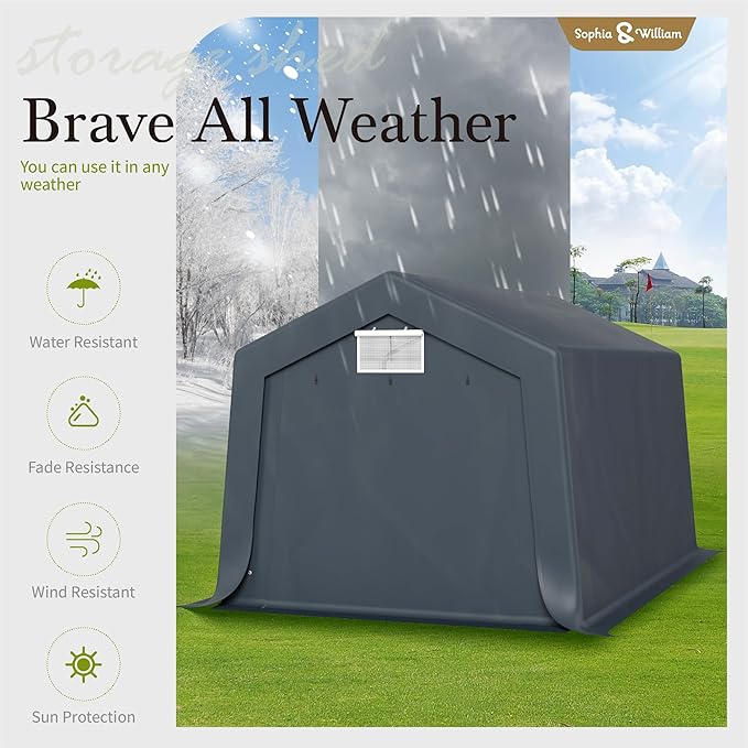 Sophia & William Carport Storage Shed 10x15 ft Portable, Heavy Duty Car Port Canopy Garage Shelter with Sidewalls and Roll Up Doors for Automobile Boat Motorcycle Bike, Gray