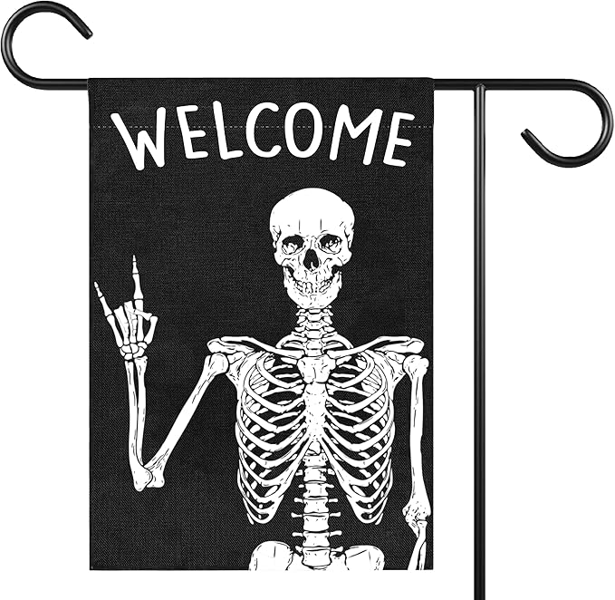 Welcome Halloween Garden Flag for Outside, 12x18 Inch Double Sided Halloween Scary Skeleton Yard Flag, Farmhouse Small Yard Flags for Outdoor Decorations, Holiday Decor Gifts-A07