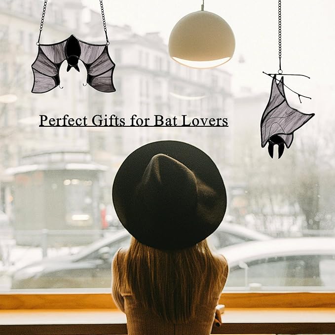 Stained Glass Bat Decor Window Hangings Ornament, Gothic Bat Suncatcher Halloween Decorations Gifts, Handmade Occult Sun Catchers Indoor Window Home Decor