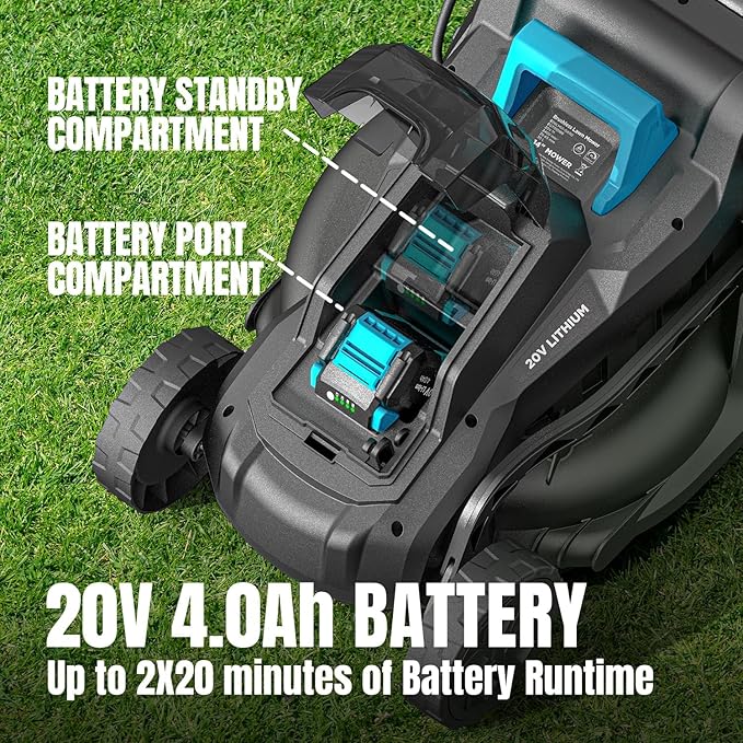 Electric Lawn Mower with Brushless Motor, 20V 13.1 inch Cordless Lawn Mower with 5-Position Cutting Height Adjustment, 2x4.0Ah Battery and Charger Included