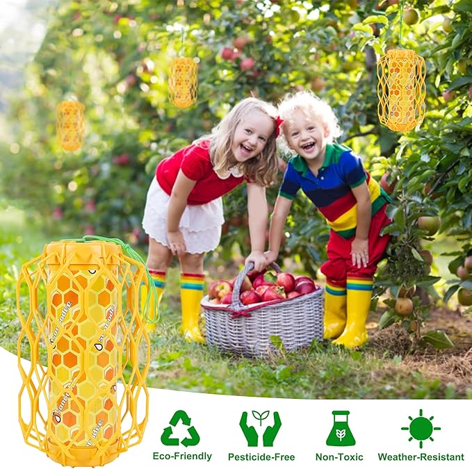 3 Pack Upgraded Wasp Trap Outdoor Hanging, Carpenter Bee and Hornet Catcher, Reusable Yellow Jacket Trap with Bait Reservoir, Bee Killer and Wasp Catcher for Outside (Orange)