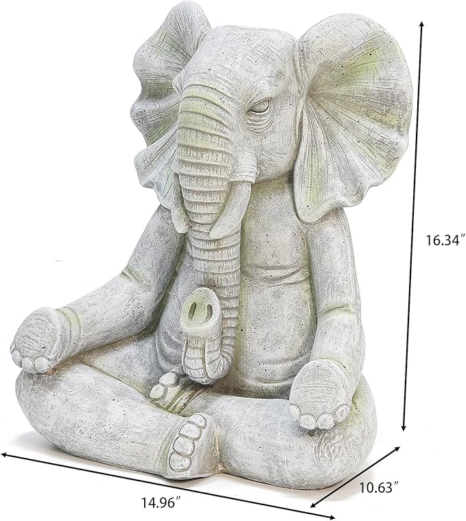 LuxenHome Elephant Garden Statue,16.34'' Gray MgO Meditating Elephant Statue Unique Lucky Elephant Decor Zen Sculptures for Garden Patio Home & Office Decor Housewarming Gift