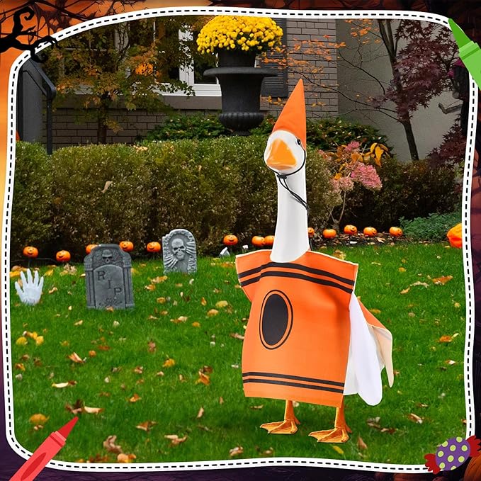 Geyoga Halloween Goose Crayon Costume Porch Goose Outfits 23" Fall Geese Clothes Classroom Lawn School Garden Patio Yard Outdoor Decorations(Orange,Crayon)