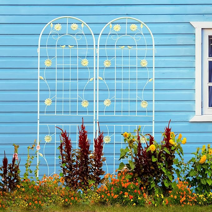 4 Pack Metal Garden Trellis for Climbing Plant Rose Stand, Cream White Outdoor 71'' Tall Flower Support Iron Garden Fence