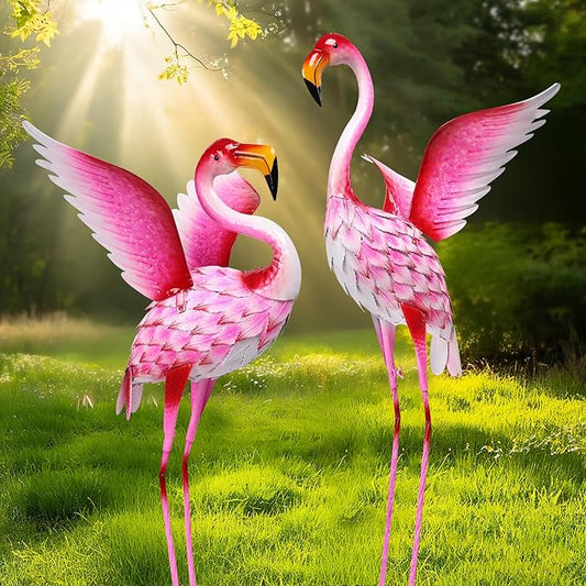 MUMTOP Flamingo Garden Statues for Outside, 2 Pack Flamingos Garden Sculpture Statue, Large Bird Yard Art for Backyard Pond Patio Porch Decoration