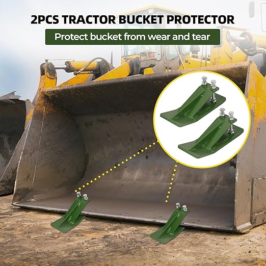 Tractor Bucket Protector, 2Pcs Ski Edge Protector Turf Tamer Double Lock Nuts and Bolts 4.5” Width Bucket Attachment Bucket Edge Anti-Skid for Snow Leaves Removal Spreading Gravel, Green