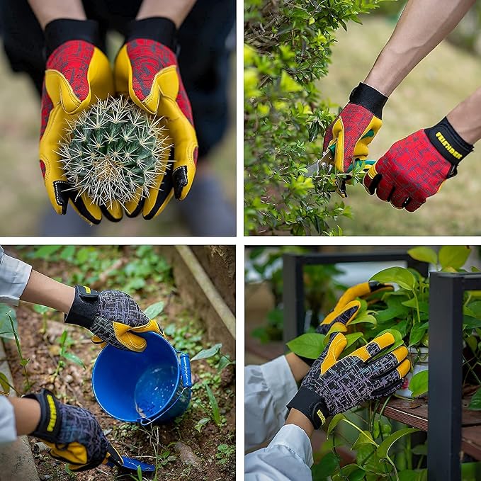 Gardening Gloves for Women and Men, Touchscreen Sheepskin Leather Garden Work Glove for Flex Breathable Yard Working