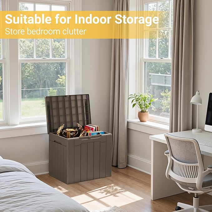 Greesum 31 Gallon Resin Deck Box Large Outdoor Storage for Patio Furniture, Garden Tools, Pool Supplies, Weatherproof and UV Resistant, Lockable, Dark Brown