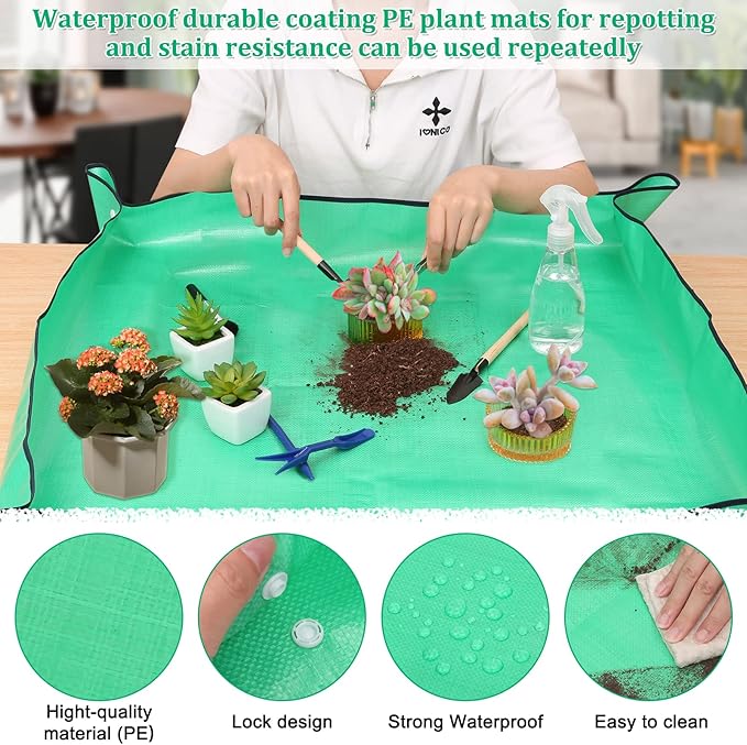 Plant Repotting Mat for Garden, 2 Pcs Waterproof Potting Mat Foldable Indoor Plant Mat Portable Square Gardening Mat Potting Tray with 6 Pcs Mini Garden Tools Set for Plant Lovers Gardening Gifts