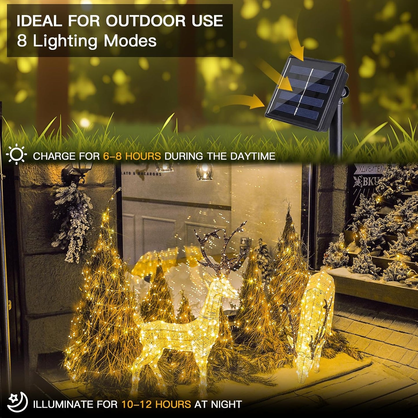 SUDDUS 2 Pack Total 66ft 200 Led Solar Fairy Lights Outdoor Waterproof, 8 Modes Twinkle Lights for Trees, Fence, Garden, Patio, Yard Decorations, Warm White