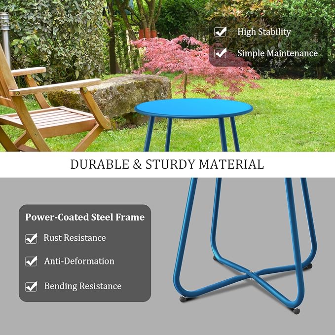 Peacock Blue Patio Side Table, 18" Weatherproof Steel Outdoor Indoor Side Table for Garden, Balcony, Pool & Tailgate, Rust-Resistant Lightweight Portable Patio End Table