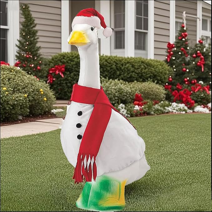 23 Inch Porch Goose Outfit, Seasonal Holiday Decor for Lawn Statues, Halloween Thanksgiving Christmas Goose Clothes Outdoor Costume for Plastic Garden Geese (Christmas Goose, One Size)