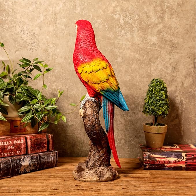 Macaw Parrot Tree Hugger Garden Statue, Resin Parrot Figurine - Lifelike Tropical Bird Sculpture for Patio Lawn Yard Home Desktop Decoration - Red