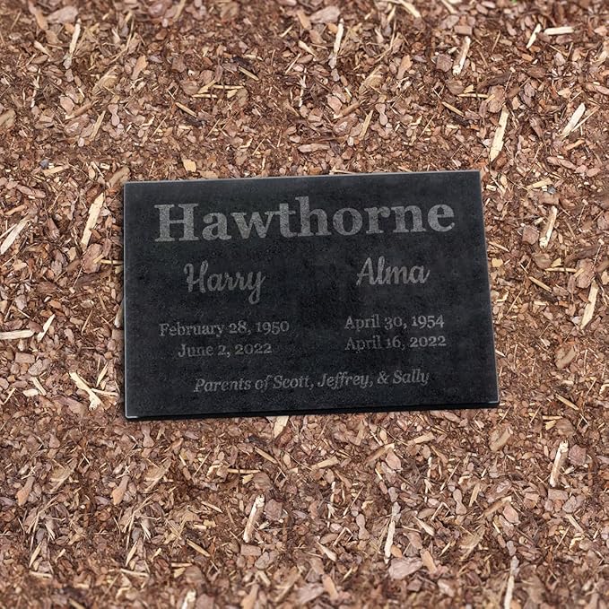 PlaqueMaker Black Granite Memorial Headstone for Two Lost Loved - Great for Your Garden, Tree Dedication, or in a Cemetery. Includes Your Text and Select Clipart (16 x 10 x 2)