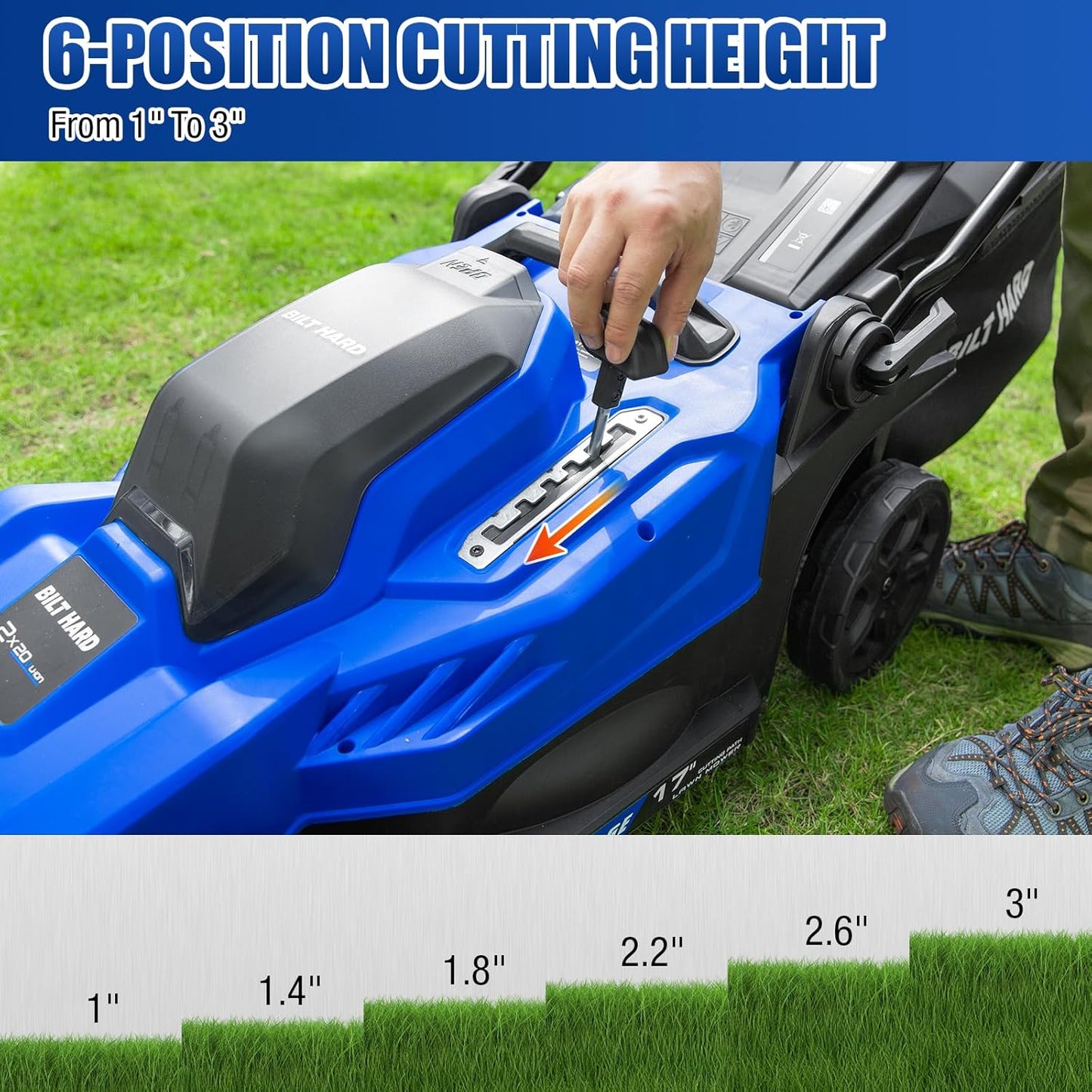 BILT HARD 40V 17" Brushless Cordless Lawn Mower, 2-in-1 Electric Lawn Mower, Push Lawnmower with 6-Position Height Adjustment, 2 x 4.0Ah Batteries & Dual Charger Included