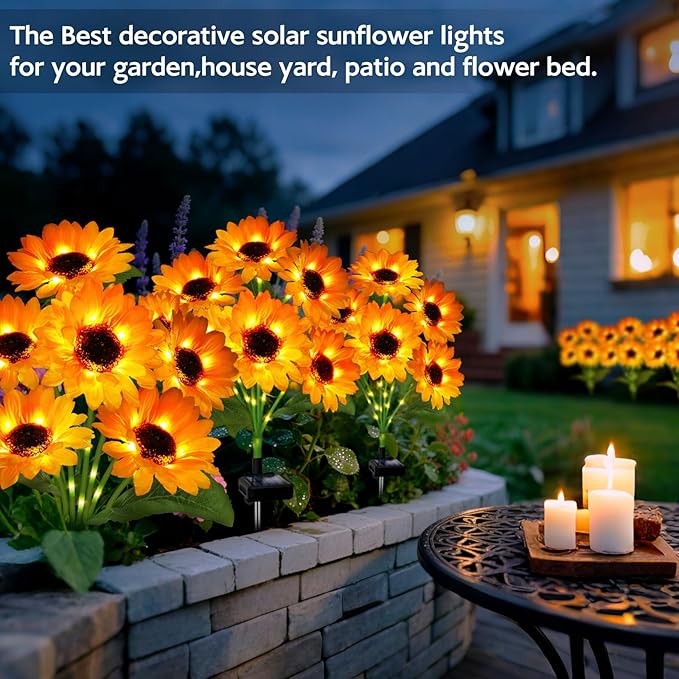 Solar Sunflower Lights Outdoor Garden Decor, Solar Flowers Lights with 18 Sunflowers, Waterproof Fall Decor Stake Decorative Light Auto ON/Off for Garden Yard Patio Backyard, Gift for Women (3 Pack)