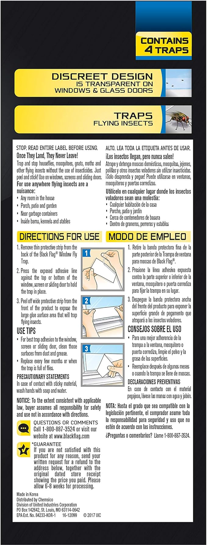 Black Flag Window Fly Trap, Transparent Glue Traps 4 Count